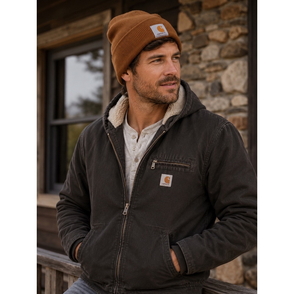 Carhartt Mens A18 Knit Cuffed Beanie Hat Brown Acrylic Workwearā Winter Cap